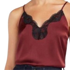 Express Burgundy Wine Satin Lace Trip V-Neck Downtown Cami Top Size XS